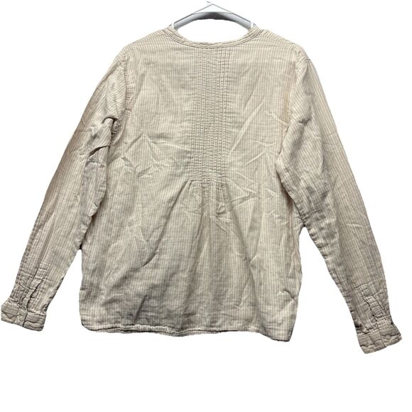 LL BEAN Shirt Womens Large Button Up Blouse Top Striped Beige White 100% Cotton - Picture 5 of 5